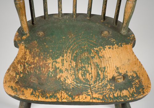 Matched Pair, Fan-Back Windsor Side Chairs, Massachusetts Likely Original Green Paint, detail view 2